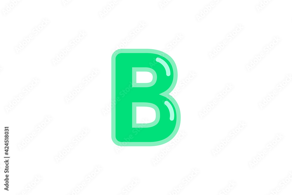 B, letter alphabet green candy jelly glossy vector isolated on white background B, letter alphabet green candy jelly glossy vector isolated on white background
