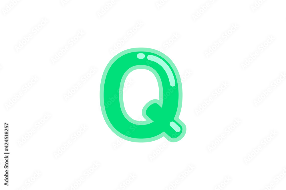 Q letter alphabet green candy jelly glossy vector isolated on white background Q letter alphabet green candy jelly glossy vector isolated on white background