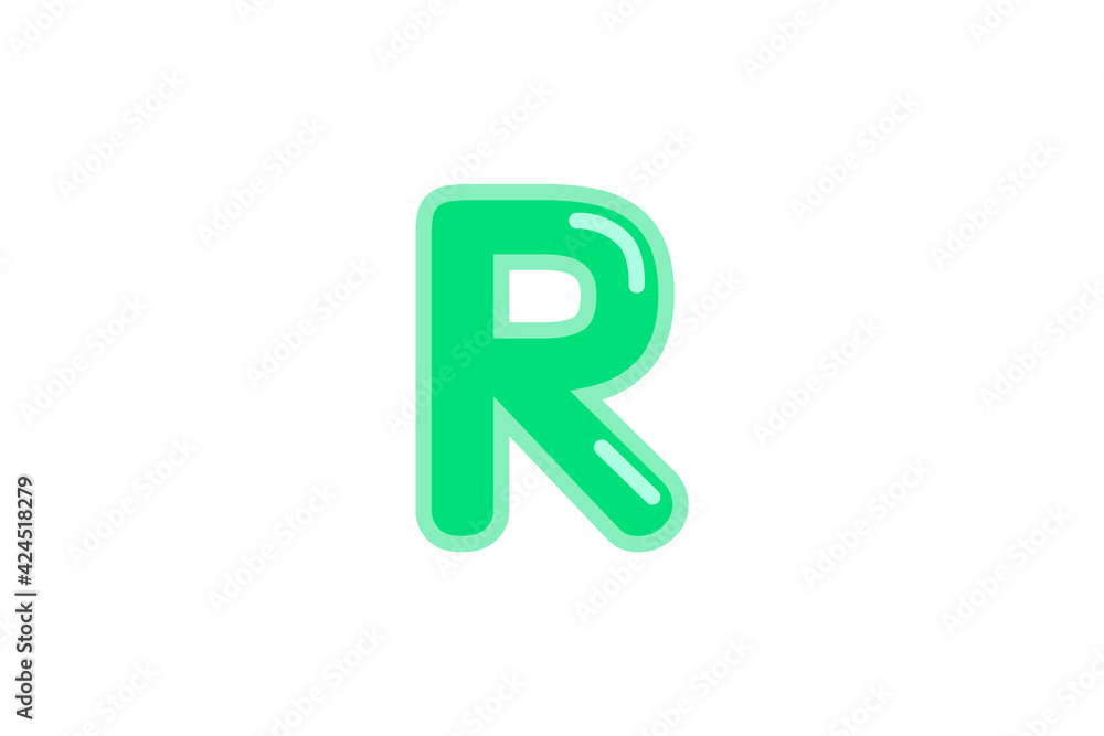 R letter alphabet green candy jelly glossy vector isolated on white background R letter alphabet green candy jelly glossy vector isolated on white background