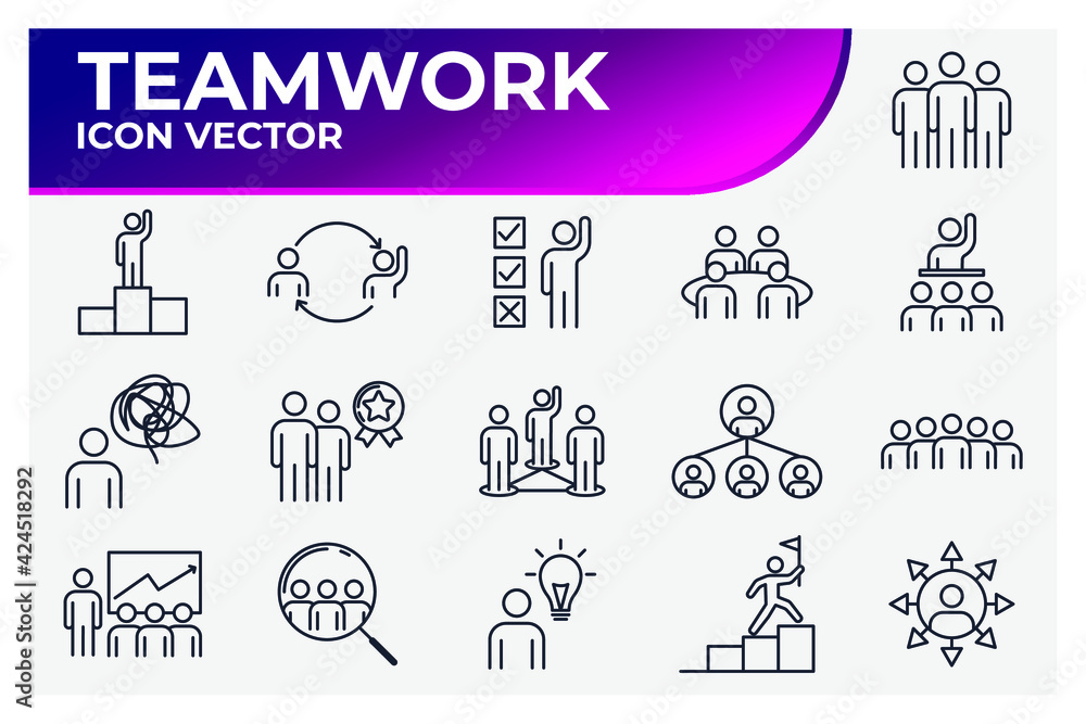 Set of Team Work icon. team building, work group and human resources pack symbol template for graphic and web design collection logo vector illustration