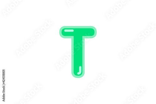 T letter alphabet green candy jelly glossy vector isolated on white background 