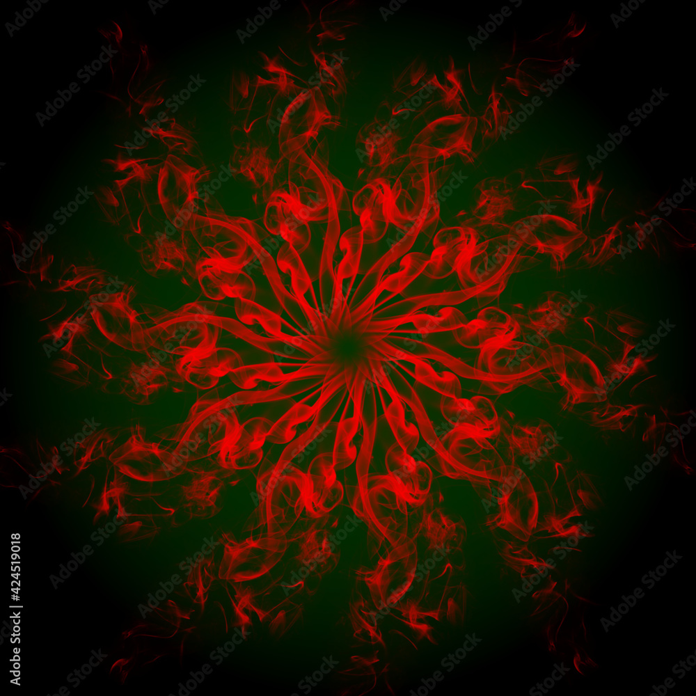 Motif à base de flammes rouges en forme d'étoile sur fond vert et noir Motif à base de flammes rouges en forme d'étoile sur fond vert et noir