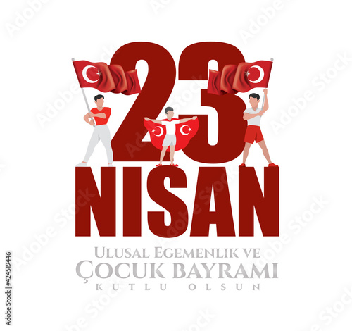 vector illustration of the cocuk baryrami 23 nisan , translation: Turkish April 23 National Sovereignty and Children's Day, graphic design to the Turkish holiday, kids icon, children logo. photo