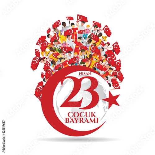 vector illustration of the cocuk baryrami 23 nisan , translation: Turkish April 23 National Sovereignty and Children's Day, graphic design to the Turkish holiday, kids icon, children logo.