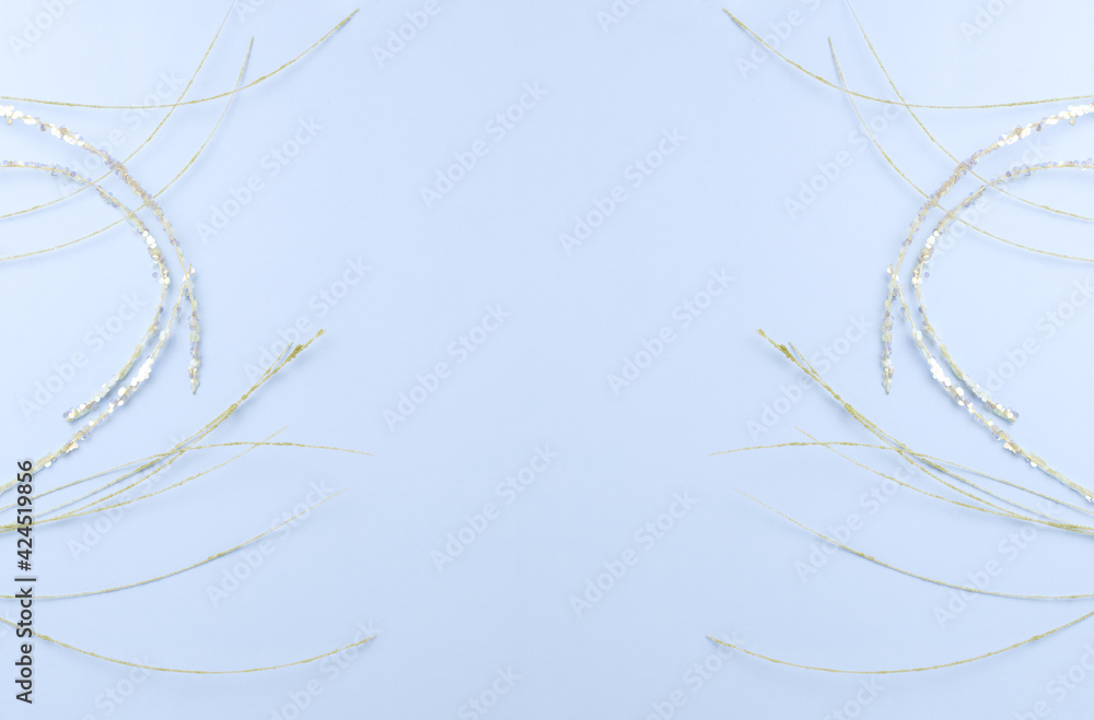holiday banner with place for text. delicate spring decorative sprigs in sparkles on a lilac background. flat lay, copy space holiday banner with place for text. delicate spring decorative sprigs in sparkles on a lilac background. flat lay, copy space