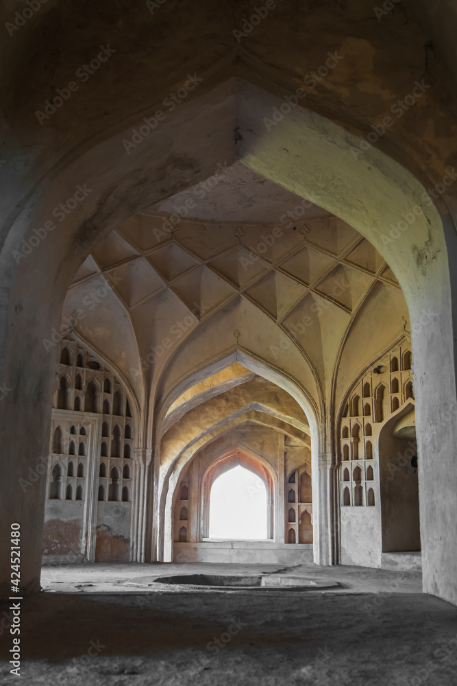 Architecture of historic Golconda fort in Hyderabad, India