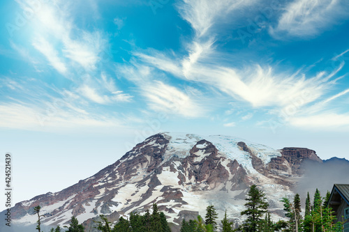 Mount Rainier, also known as Tahoma or Tacoma, is a large active stratovolcano in the Cascade Range of the Pacific Northwest