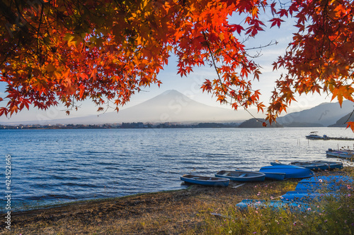 View of Mount Fuji from lake Kawaguchi during autumn