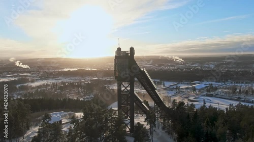 Spectacular Sunrise Over The Ski-Jumping Tower, Lugnet, Falun, Sweden photo