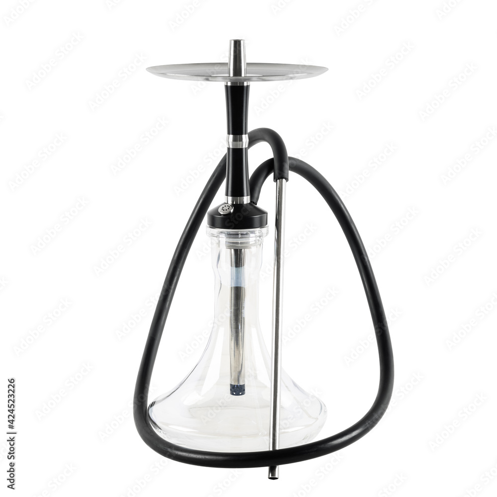 A simple hookah on an isolated white background. Empty transparent flask. A simple hookah on an isolated white background. Empty transparent flask.