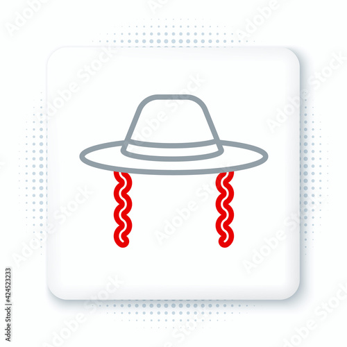 Line Orthodox jewish hat with sidelocks icon isolated on white background. Jewish men in the traditional clothing. Judaism symbols. Colorful outline concept. Vector