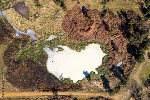Heart-shaped lake. Lakes of sulphatic or solfatara in Pomezia. Millennia of history near Rome. Sulfide lakes photo
