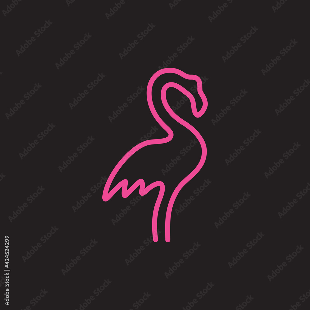 Fototapeta premium Flamingo one line cute vector illustration icon