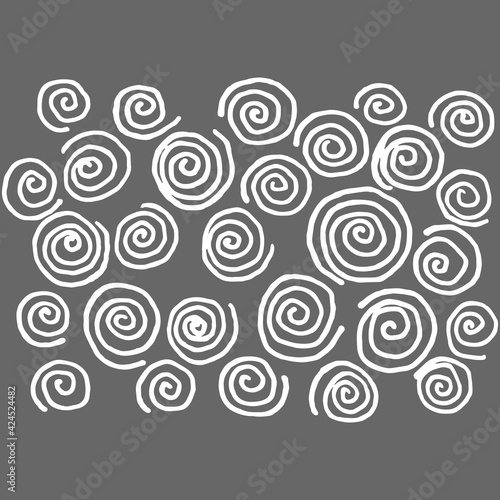 Curls texture. Drawn by hand with pen and ink. Isolated on gray background, vector illustration. Can be used in your projects in banners and posters. Cartoon. Drawn in a doodle style. 