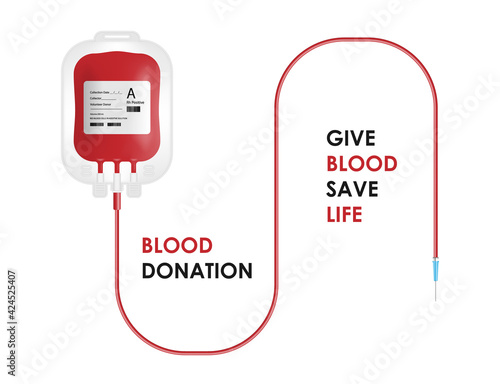 Blood donation concept, Blood bag isolated on white background,  vector illustration