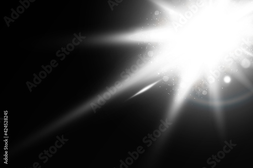 Abstract golden front sun lens flare translucent special light effect design. Vector blur in motion glow glare. Isolated transparent background. Decor element.