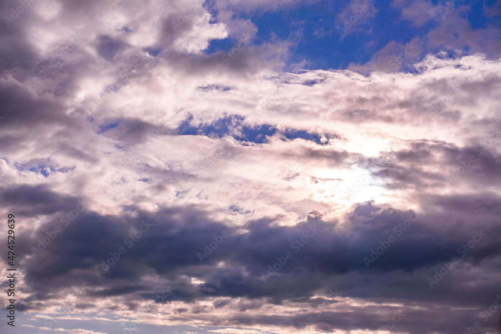 Sky texture, abstract nature background. Colorful cloudy sky at sunset. Gradient color.