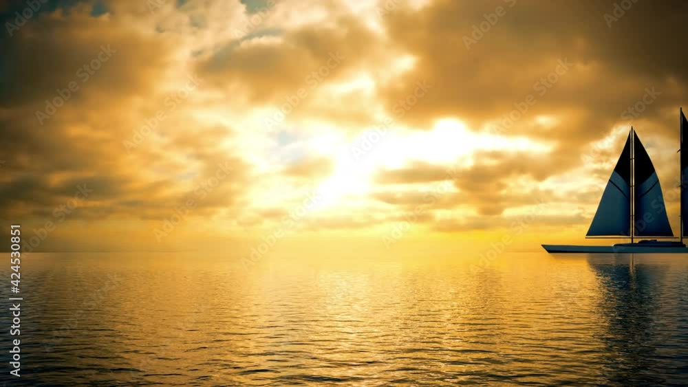 The silhouette of a Sailing ship passing in front of a beautiful golden sunset - loopable. The silhouette of a Sailing ship passing in front of a beautiful golden sunset - loopable.