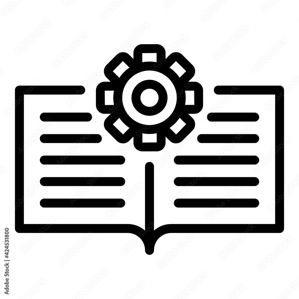 Gear book icon. Outline gear book vector icon for web design isolated on white background Gear book icon. Outline gear book vector icon for web design isolated on white background