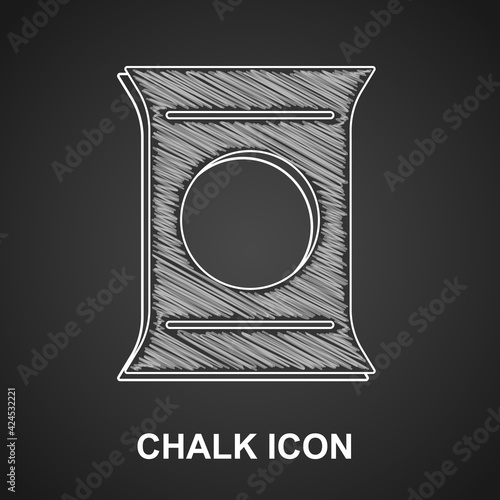 Chalk Bag or packet potato chips icon isolated on black background. Vector