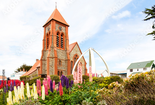 Christ Church Cathedral. Port Stanley, Falkland Islands.  Decorated with Whale Bone Arch. Southern most Anglican Cathedral in the World.