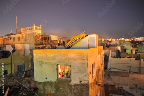 View over Tangier skyline at night, Morocco