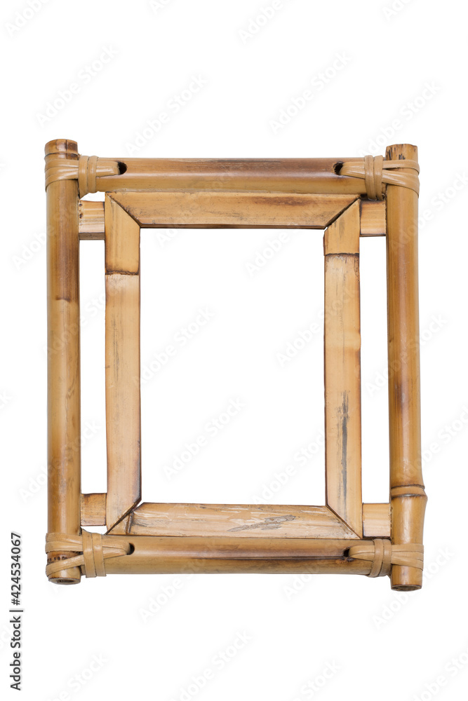 Empty frame made of natural bamboo. Mockup for painting or photography. Design element. Isolated on white background