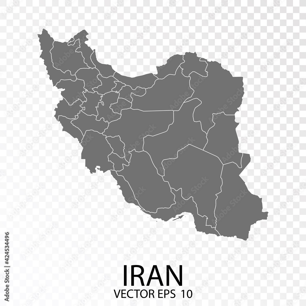 Transparent - High Detailed Grey Map of Iran. Vector Eps 10.