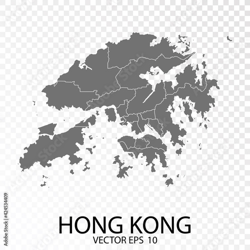 Transparent - High Detailed Grey Map of Hong Kong. Vector Eps 10.