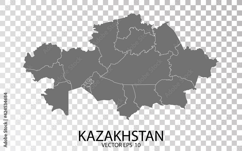 Transparent - High Detailed Grey Map of Kazakhstan. Vector Eps 10.