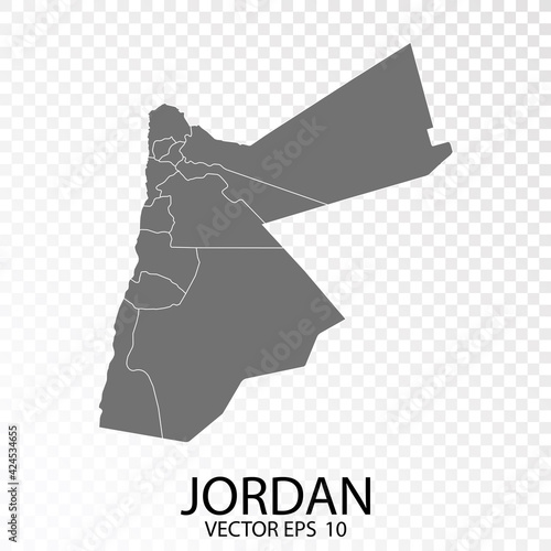 Transparent - High Detailed Grey Map of Jordan. Vector Eps 10.