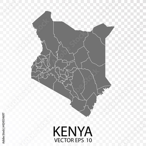 Transparent - High Detailed Grey Map of Kenya. Vector eps10.