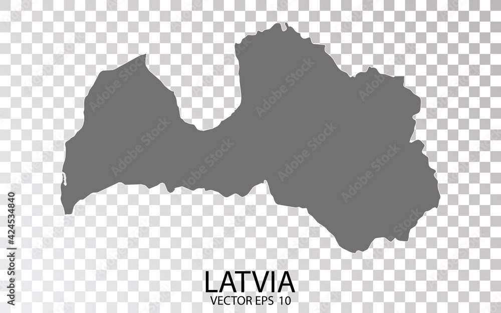 Transparent - High Detailed Grey Map of Latvia. Vector Eps 10.