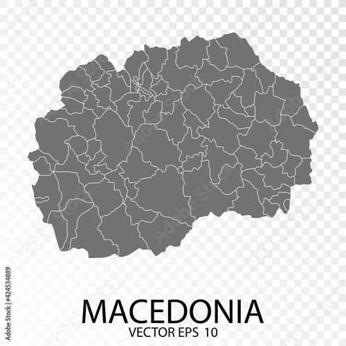 Transparent - High Detailed Grey Map of Macedonia. Vector Eps 10.