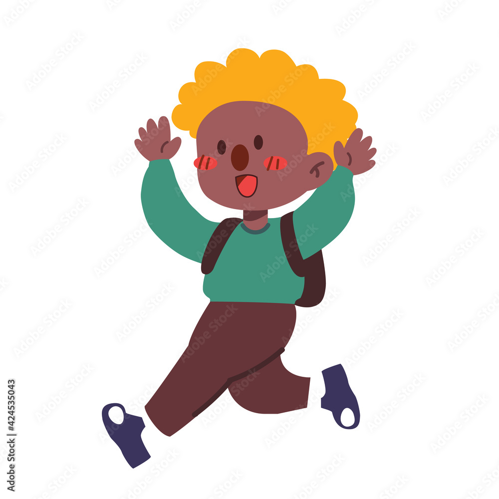 A cute boy walking to school isolated on white background flat vector illustration. Welcome back to school concept. A cute boy walking to school isolated on white background flat vector illustration. Welcome back to school concept.