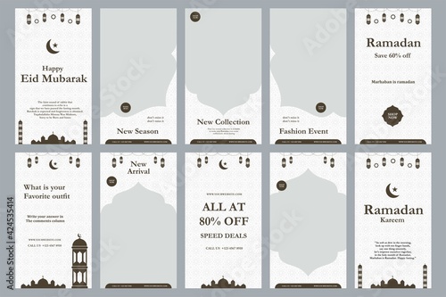 Set of Social media template Ramadan discount template. Ramadhan sale social media promotion for business. Copy space for discount tag or content promo product.