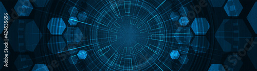 Panorama Hitech Technology Background,Hi-tech Digital and sound wave Concept design,Free Space For text in put,Vector illustration.