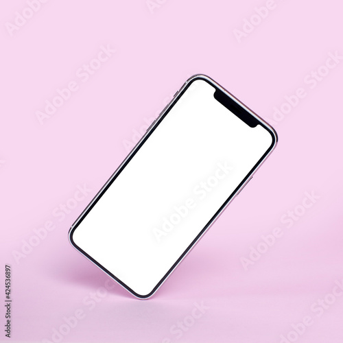 Smartphone with blank screen, template for infographics or presentation of interface, Modern frameless iPhone X mockup