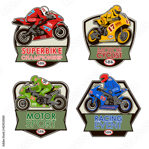 4 vector emblems with motorcycles