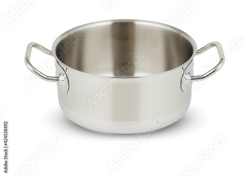 Stainless steel pot isolated white background 