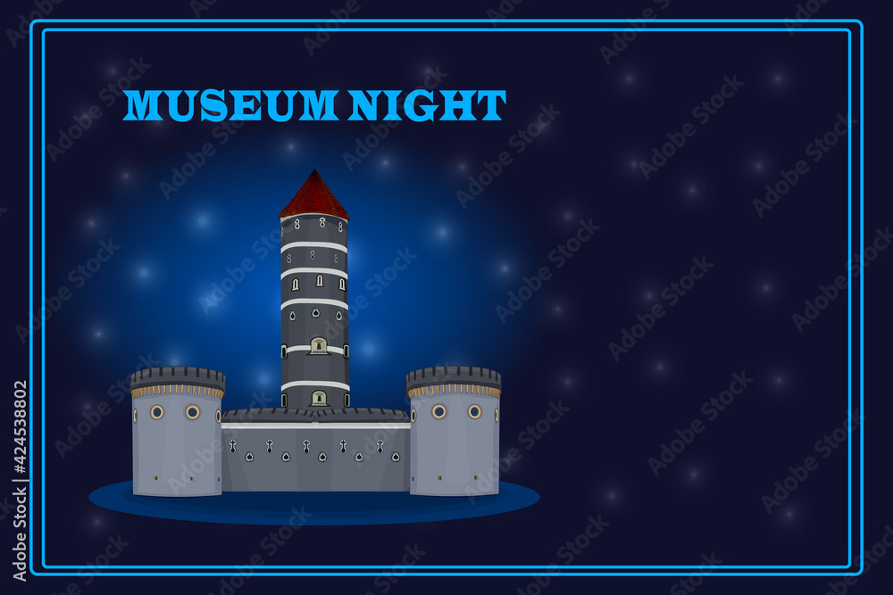 Museum  castle at starry sky background. Cultural event  poster, flyer or banner template with copy  municipal cultural  public event during the  vector illustration Stock Vector |  Adobe Stock