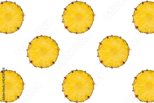 Pineapple pattern mix of tropical citrus fruits on white background.