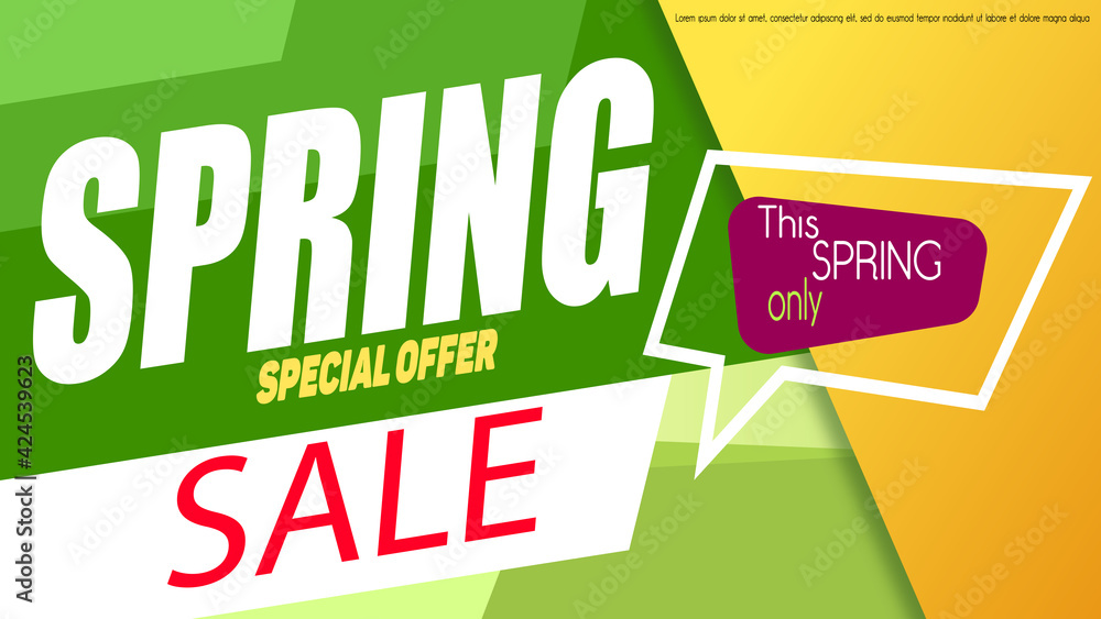 Fototapeta premium Spring sale banner. green and yellow vector illustration