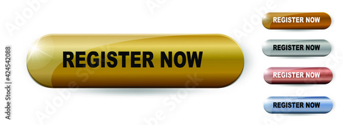 3d Register now button for web marketing design. Website design concept. Business technology. Digital marketing.