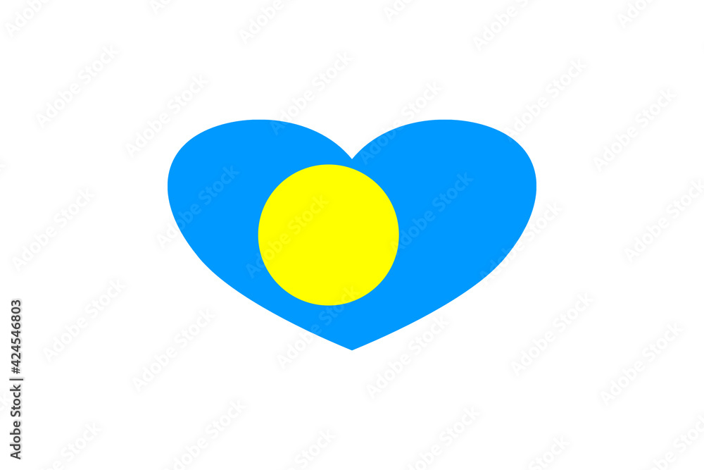 Palau flag in the heart shape. Isolated on a white background.