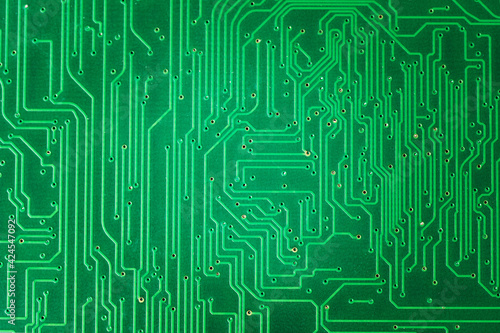 Green printed circuit board PCB texture or background. Electronic embedded system design.