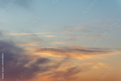 Colorful sky at sunset, background.