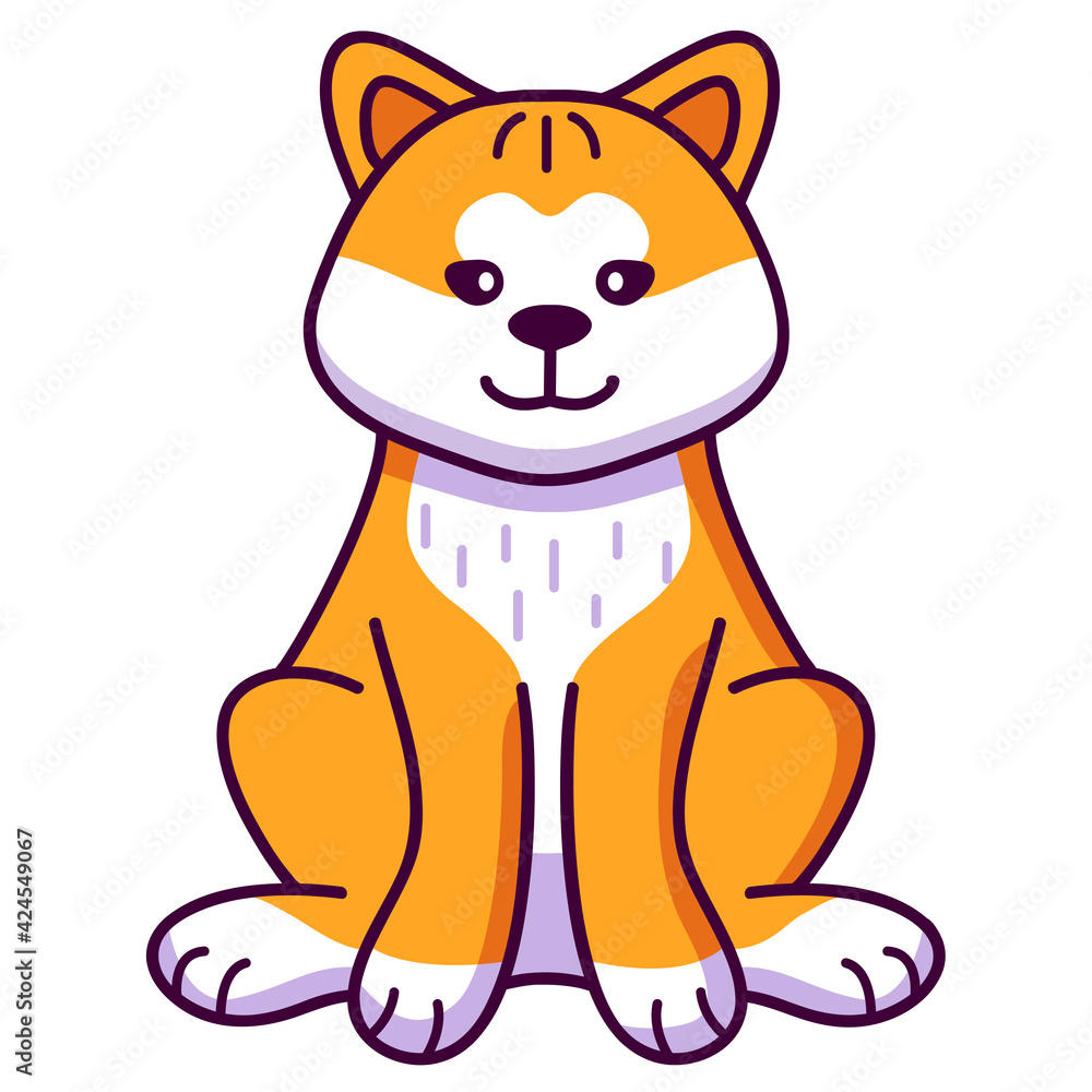 Akita Inu smiling is a breed of dog sit.Cute pet animal.Dog face cartoon.Hand drawn vector flat illustration.Isolated on white background. Akita Inu smiling is a breed of dog sit.Cute pet animal.Dog face cartoon.Hand drawn vector flat illustration.Isolated on white background.