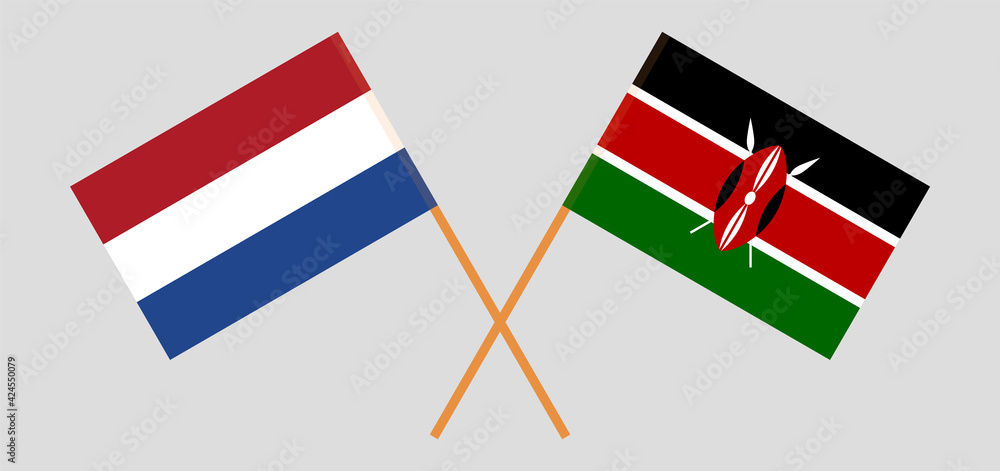Crossed flags of the Netherlands and Kenya. Official colors. Correct proportion