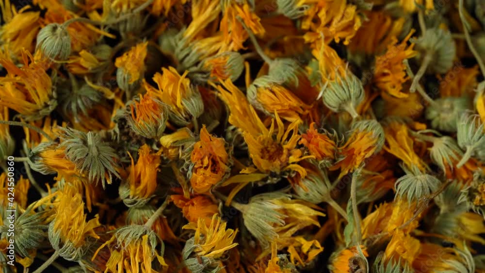 Calendula flower tea for infusion as a background
